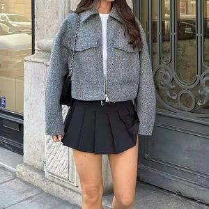 Grey Boucle Cropped Jacket